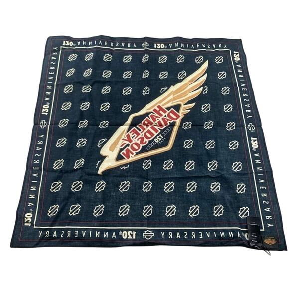 Harley Davidson Bandana Black 120th Anniversary Speedbird Graphic NWT Cotton - Picture 2 of 10